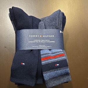 Tommy Hilfiger Men's Striped Crew Socks - Navy and Blue